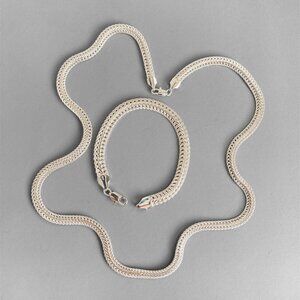 925 Silver Herringbone Chain Necklace & Bracelet Set